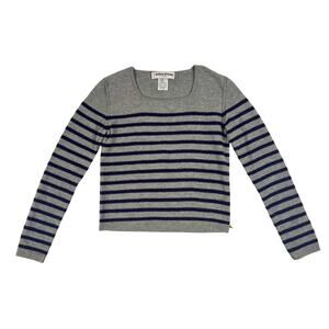 Sonia Rykiel Wool Stripe Sweater Gray Navy Paris Knit Italy 90s Y2K Small